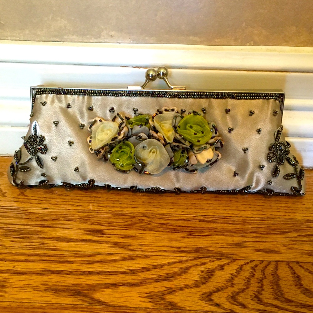 Vintage Olive Green Beaded Clutch